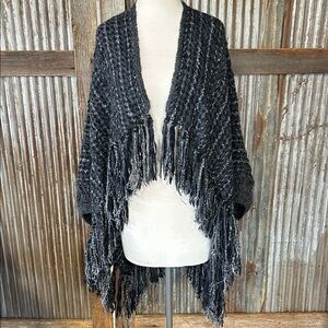 OOAK Sinfully Original Black and Gray Fringe Knit Poncho